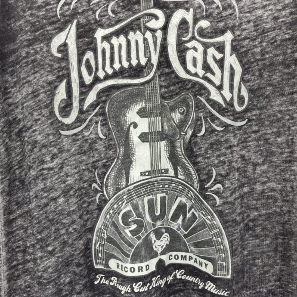 🔥JOHNNY CASH🔥SUN RECORD COMPANY BURNOUT BAND TEE T-SHIRT GRAY NWT - Picture 3 of 4